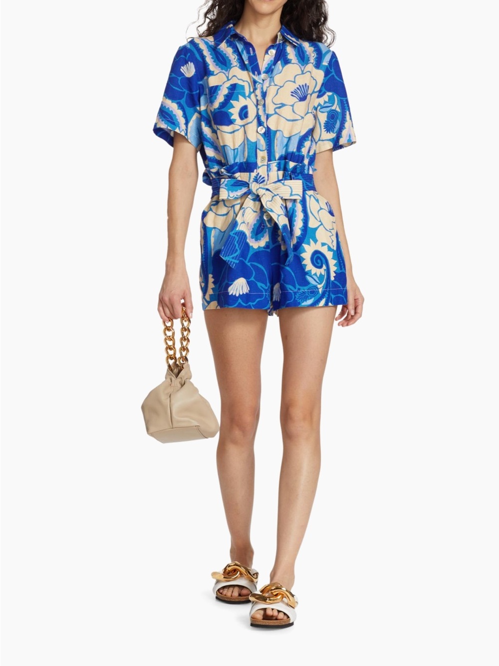 FARM Rio Tropical Groove Blue Belted Romper – Size L